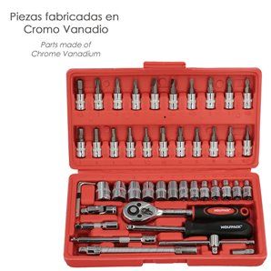 Juego Llaves De Vaso y Puntas 1/4" 46 Piezas. Con Apadtador. Cromo Vanadio, Kit Llave Combinada, Kit Carraca, Juego Llaves Vaso 2