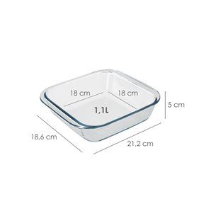 Fuente Horno Cristal Borosilicato Cuadrada 1,1litros. 18x18 cm. Ideal Meclas, Ensaladas, Postres, Cocina, Resposteria. Libre BPA 2