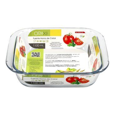 Fuente Horno Cristal Borosilicato Cuadrada 1,1litros. 18x18 cm. Ideal Meclas, Ensaladas, Postres, Cocina, Resposteria. Libre BPA