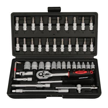 Juego Llaves De Vaso y Puntas 1/4" 46 Pzs. Con Apadtador. Cromo Vanadio, Kit Llave Combinada, Kit Carraca,