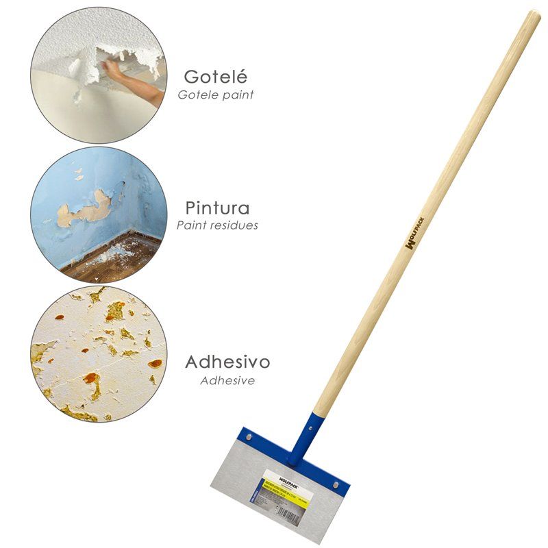 Rascador / Rasqueta Para Techos, Suelos, Paredes 300x150 mm. Con Mango Madera 1200 mm. Fabricado en Acero