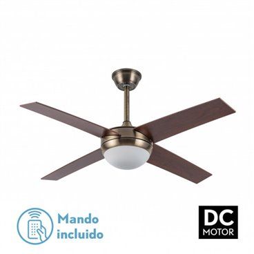 Ventilador Dc Ciro 2xe27 Cuero 4 Asp.rev. Cerezo/nogal 35/45x116,8d Remoto Y Temporizador