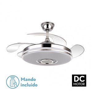 Ventilador Dc Noto 72w 6117lm Cromo 4asp.desp.108d 3 Colores+rgb Bluetooth, Remoto, Memoria Y Altavoz