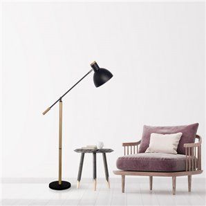 Pie Salon Biel 1xe27 Negro/haya 151x25x70 Cm Orientable 360º Y Articulable 2