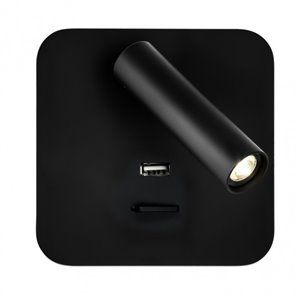 Aplique 3w 4000k Giotto Cuadrado Negro Puerto Usb 150lm C/interruptor 14x14x12cm Orientb 2