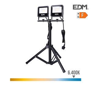 Foco proyector led con tripode 2x30w 2x2370lm 6400k luz fria black series edm