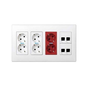 Kit caja pared superficie-empotrar 4 elementos dobles con 2 enchufes dobles,1SAI doble,2placas 2 RJ45 3M® blanco