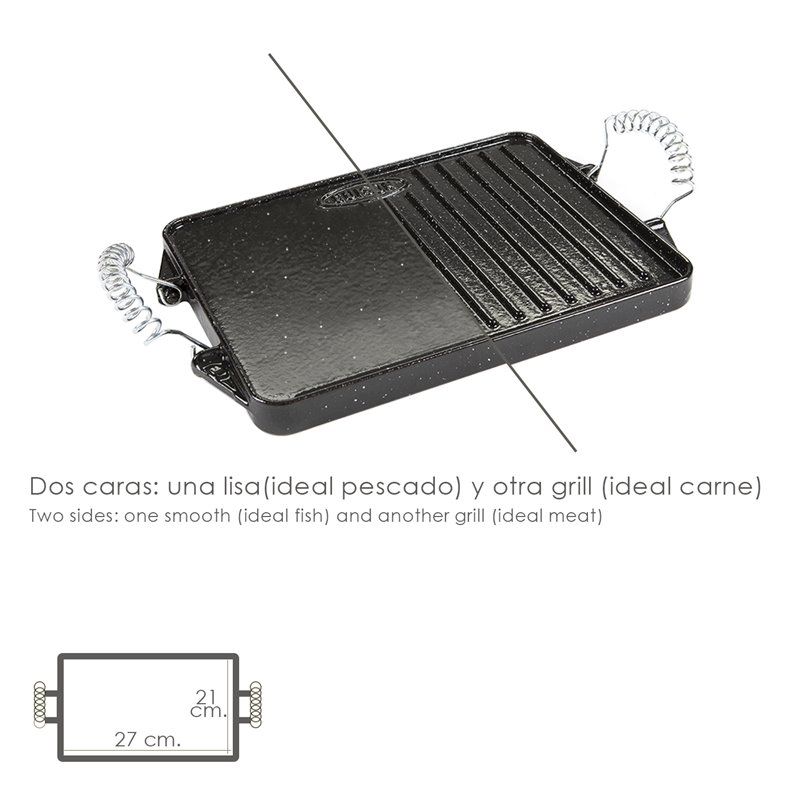 Placa retangular de ferro fundido esmaltado 21 x 27 cm.