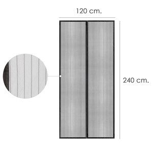 Cortina Mosquitera Para Puertas Con Cierre Central Magnetico Automatico 120 x 240 (Alt.) cm. Color Negro. 2