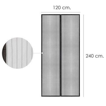Cortina Mosquitera Para Puertas Con Cierre Central Magnetico Automatico 120 x 240 (Alt.) cm. Color Negro.