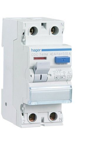 Interruttore differenziale 2P 40A 30 mA AC RESIDENZIALE Hager CDC748M