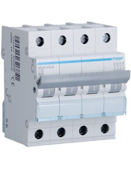 HAGER MUN410A | Interruttore 4P 10A curva-C 6kA