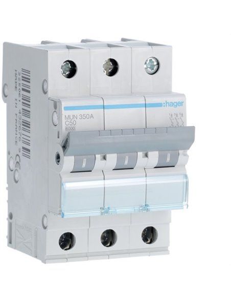 HAGER MUN350A | Circuit breaker 3P 50A curve-C 6kA