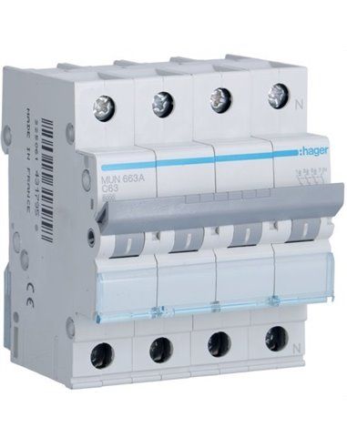 HAGER MUN663A | Circuit breaker 3P+N 63A curve-C 6kA