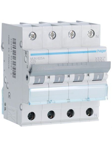 HAGER MUN625A | Circuit breaker 3P+N 25A curve-C 6kA
