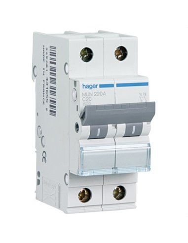 HAGER MUN216A | Interruttore 2P 16A curva-C 6kA
