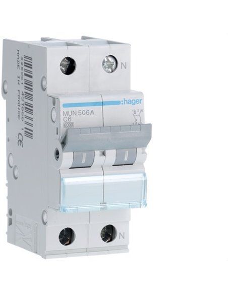 HAGER MUN506A | Circuit breaker 1P+N 6A curve-C 6kA