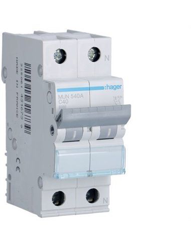 HAGER MUN540A | Circuit breaker 1P+N 40A curve-C 6kA