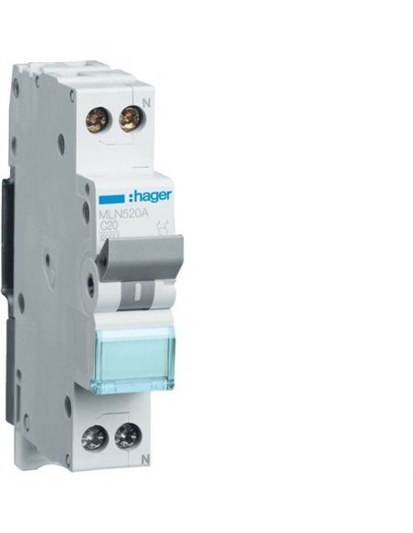 HAGER MLN520A | Interruptor automático 1P+N 20A curva-C 6kA 1 módulo