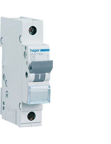 HAGER MUN116A | Interruptor automático 1P 16A curva C 6kA