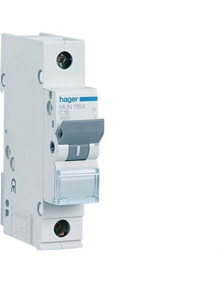 HAGER MUN116A | Interruptor automático 1P 16A curva C 6kA