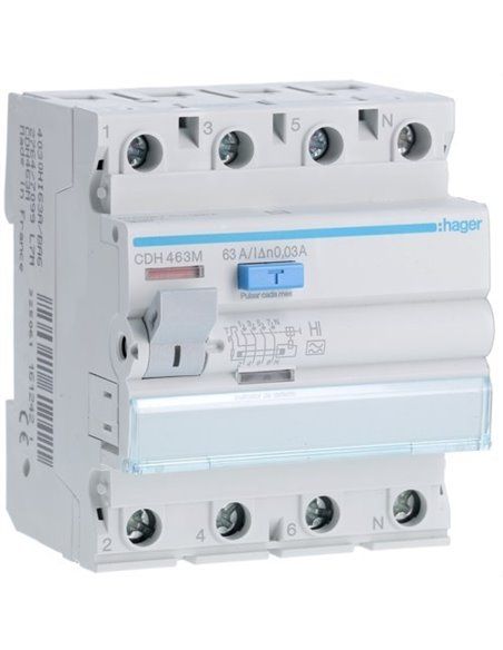 HAGER CDH463M | Differential 4P 63A 30mA type HI