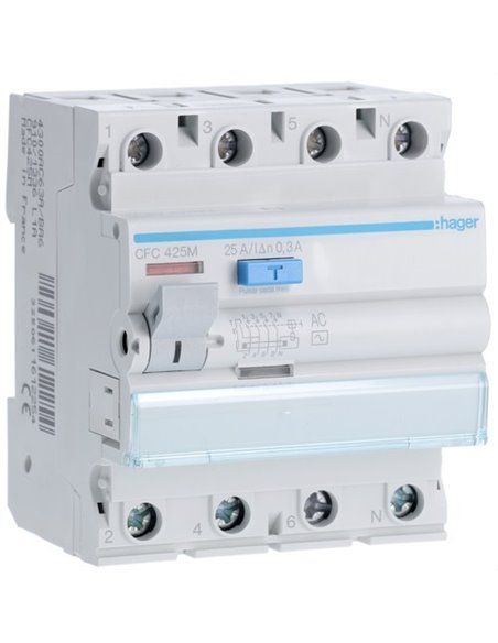 HAGER CFC425M | Diferencial 4P 25A 300mA tipo-AC