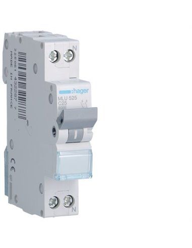 HAGER MLU525 | Disjoncteur ML courbe-C 1P+N 25A