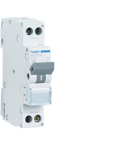 HAGER MLU510 | Interruttore ML curva-C 1P+N 10A