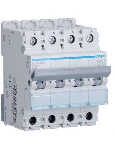 HAGER MCA432 | Curva M automática magneto-térmica-C 6kA 4P 32A