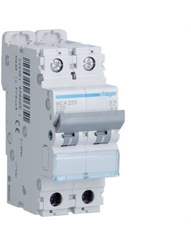 HAGER MCA220 | Disjoncteur courbe M-C 6kA 2P 20A