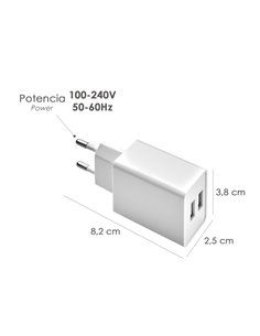 Cargador USB Dos Tomas 2.1 Amperios. 5 V. Adaptador Enchufe USB Cargador USB de Pared, Android, Iphone, Smartphones, Tablets. 2