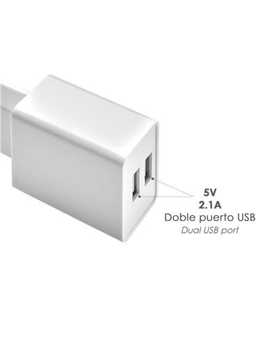 Carregador USB de duas saídas de 2,1 Amps. 5V.