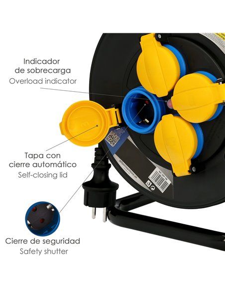Extensible Industrial 50 metros Protección IP44 Con Tapas, Extensible Electrico, Enrollacables, Alaragadera, Cable Extensible