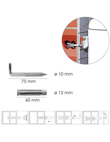 Kit Sanitario Alcayata Con Taco Ø 12 x 60 mm. Fijación Calentadores / Termos De Agua