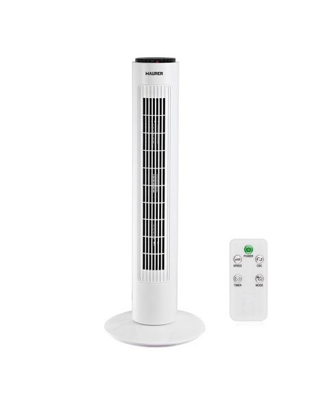Ventilador Maurer Torre 73 cm 3 Velocidades. Funcion Oscilante. Con Temporizador y Mando a Distancia.
