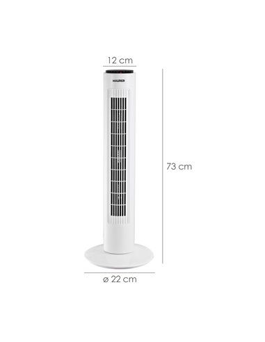 Ventilador Maurer Torre 73 cm 3 Velocidades. Funcion Oscilante. Con Temporizador y Mando a Distancia.