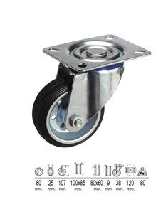 Placa de Roda Industrial Borracha Preta 80 mm.