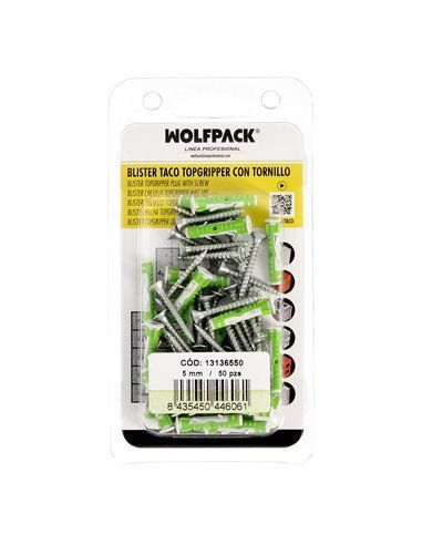 Blister Tacos Topgripper Bimaterial Con Tornillos Ø 5 mm. 50 Piezas Taco Anclaje Universal, Taco Hormigon, Taco Pladur,