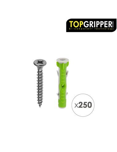 Cubo Tacos Topgripper Bimaterial Con Tornillos Ø 6 mm. 250 Piezas Taco Anclaje Universal, Taco Hormigon, Taco Pladur