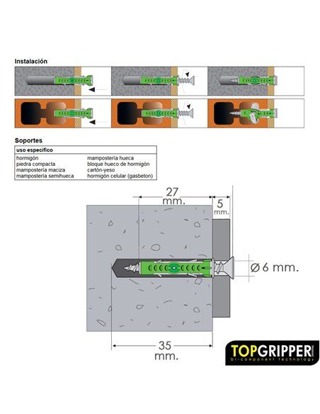 Cubo Topgripper bimatéria com parafusos Ø 6 mm. 250 peças