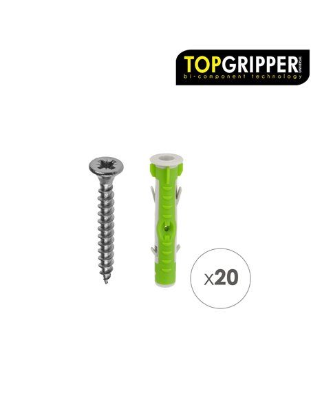Blister Tacos Topgripper Bimaterial Con Tornillos Ø 8 mm. 20 Piezas Taco Anclaje Universal, Taco Hormigon, Taco Pladur