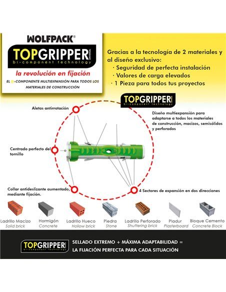 Blister Tacos Topgripper Bimaterial Con Tornillos Ø 10 mm. 10 Piezas Taco Anclaje Universal, Taco Hormigon, Taco Pladur