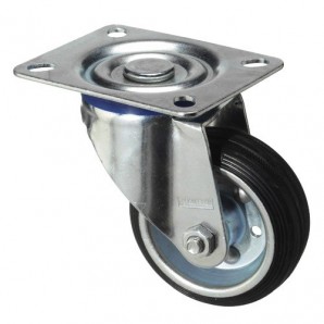 Rueda Industrial Goma Negra Placa  100 mm.