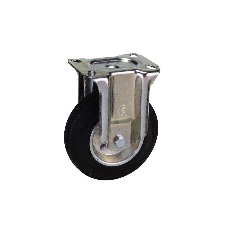 Roda Industrial Fixa Borracha Preta 100 mm.
