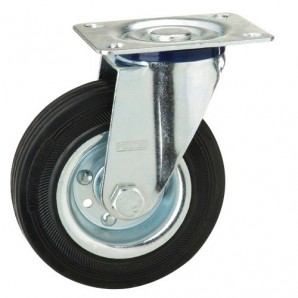 Rueda Industrial Goma Negra Placa  140 mm.