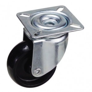 Roda Doméstica Placa Poliamida Preta 60 mm.