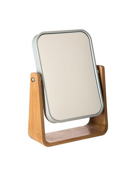 Espelho de casa de banho “Naturéo” com base em bambu – Branco/Madeira