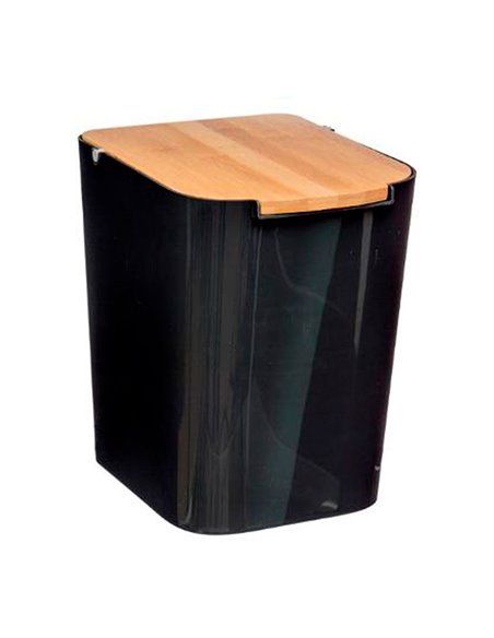 Lixeira de banheiro em bambu (5l) “Baltik” – Preto/Madeira