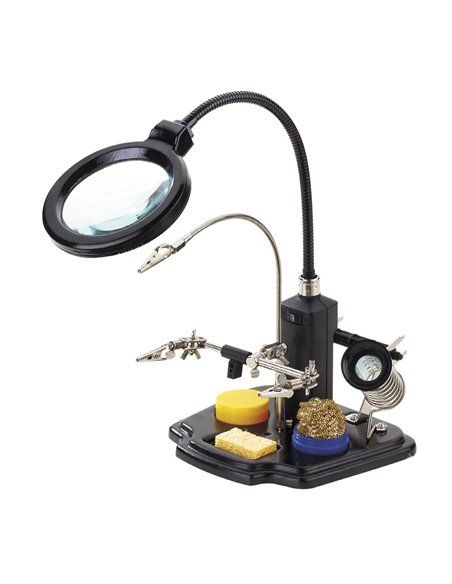 Suporte para ferro de soldar com lupa e clipes de crocodilo HRV7570 - Nimo